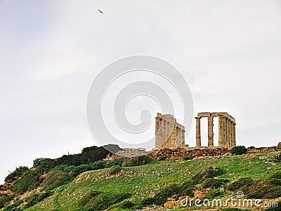 Ancient ruins of Poseidon temple, Sounio Greece. Stock Photo