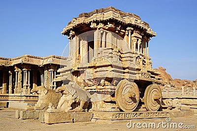 Ancient ruins of Stone chariot. Hampi, India. Stock Photo