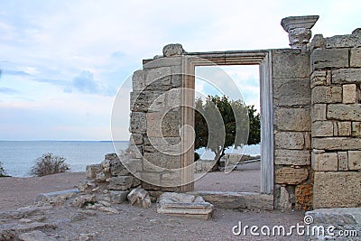 Ancient ruins of the walls of old city Hersones Stock Photo