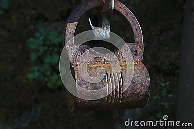 Ancient rusted metal lock Stock Photo