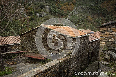 Ancient rustic houses in Pena Schist Village Stock Photo