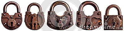 Ancient Rusty Padlocks With Keyhole Isolated on White Background - Generative Ai Stock Photo