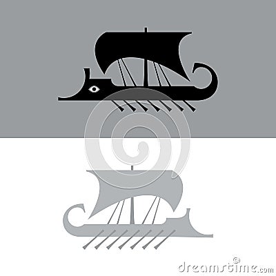 Ancient sailboat, Greek warship, Trireme vessel. Vector Illustration