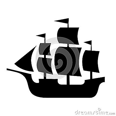 Ancient sailboat, medieval caravel, pirate ship, navigate vessel. Vector Illustration