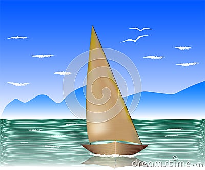 An ancient sailing fishing boat used in southeast Asia by poor fishermen and pearl fishers. Vector Illustration