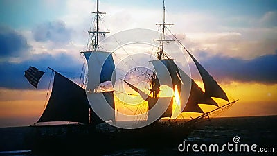 Ancient sailing ship sailing around the coast of South Africa Stock Photo