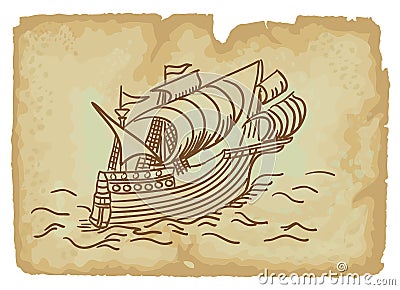 Ancient Sailing Ship. Cartoon Illustration