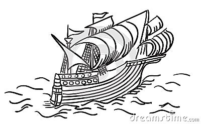 Ancient Sailing Ship. Cartoon Illustration