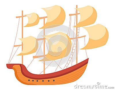 Ancient sailing ship or vessel, voyage traveling Vector Illustration