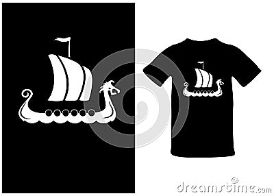 Ancient Scandinavian image of the Drakkar Viking ship, isolated on white. Scandinavian nordic print for t-shirt, vector Vector Illustration