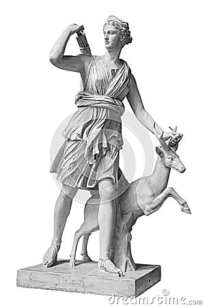 Ancient sculpture Diana Artemis. Goddess of of the moon, wildlife, nature and hunting. Classic white marble statuette Stock Photo