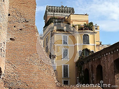 Ancient seventeen- century yellow building of the Grillo to Rome in Italy. Editorial Stock Photo