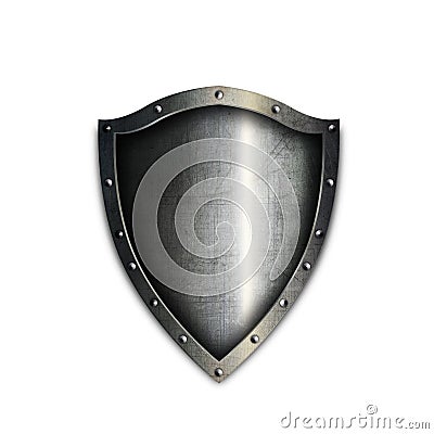 Medieval riveted shield on white background. Stock Photo