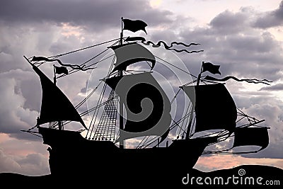 Ancient ship in the sea Stock Photo