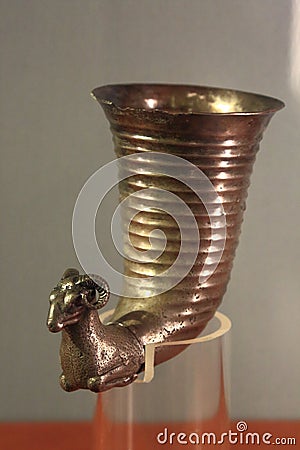 Ancient silver rhyton with ram protome Stock Photo