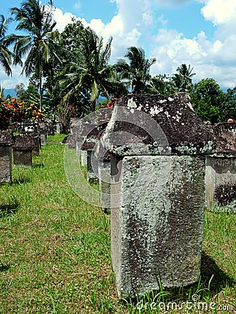 Waruga, the ancient grave of the Minahasa tribe consisting of two large stones in northern Sulawesi, Indonesia. Stock Photo