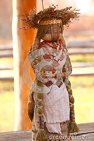 Ancient Slavic motanka doll made of fabric, thread. Culture and religion concept. Ukrainian culture. Europe Stock Photo