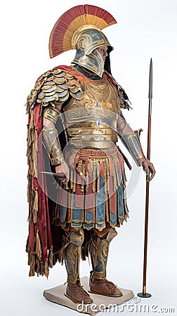Ancient spartan trojan warrior in armor with weapons. White background, isolate. AI generated. Stock Photo