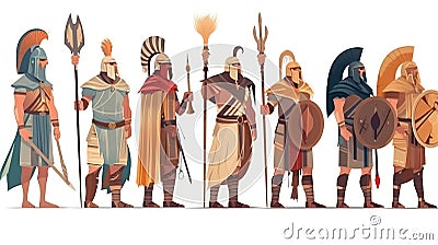 Ancient spartan trojan warrior in armor with weapons. White background, isolate. AI generated. Stock Photo