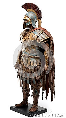 Ancient spartan trojan warrior in armor with weapons. White background, isolate. AI generated. Stock Photo