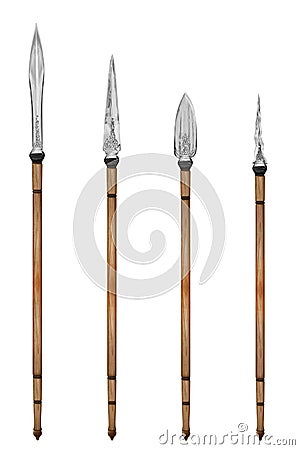 Ancient spear isolated on white background Stock Photo