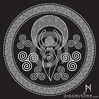 Ancient Spiral Goddess: This delicate Goddess represents the creative powers of the Divine Feminine, and the never ending circle o Cartoon Illustration