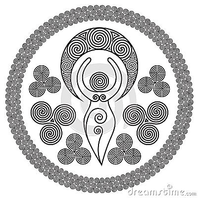 Ancient Spiral Goddess: This delicate Goddess represents the creative powers of the Divine Feminine, and the never ending circle o Cartoon Illustration