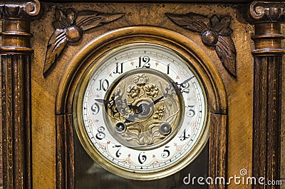 Ancient Standing Grandfather Wooden Clock Stock Photo