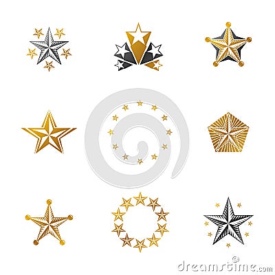 Ancient Stars emblems set. Heraldic vector design elements collection. Retro style label, heraldry logo. Vector Illustration