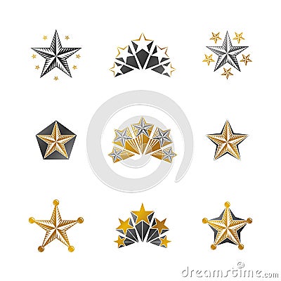 Ancient Stars emblems set. Heraldic vector design elements collection. Vector Illustration
