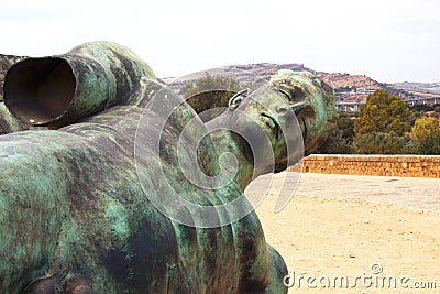 Ancient statue of Icarus in the Valley of Temples, Sicily, Italy Editorial Stock Photo