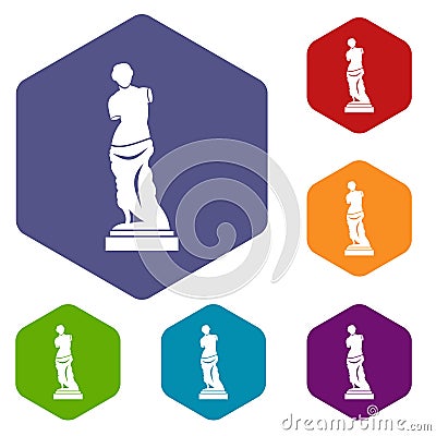 Ancient statue icons set Vector Illustration