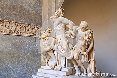 Ancient statue of Laocoon and his sons, also knowns as Laocoon group, in Vatican Museums Editorial Stock Photo