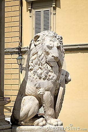 Ancient statue of a lion in the medieval city of Florence Stock Photo