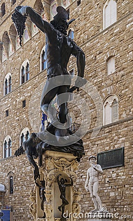 The ancient statue Perseus with the head of Medusa by Benvenuto Cellini, Piazza della Signoria, Florence, Italy Stock Photo