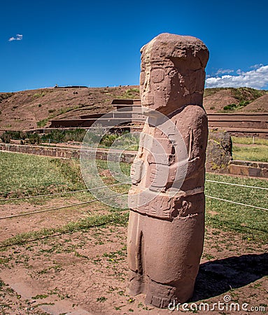 Ancient statue at Tiwanaku Tiahuanaco, Pre-Columbian archaeological site - La Paz, Bolivia Stock Photo