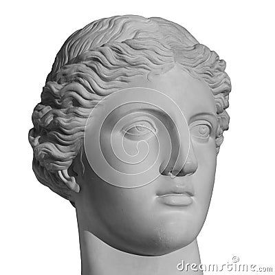 Ancient statue Venus head isolated on white background. Plaster antique sculpture of young woman face. Gypsum head Stock Photo