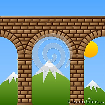 Ancient stone bridge viaduct aqueduct Vector Illustration