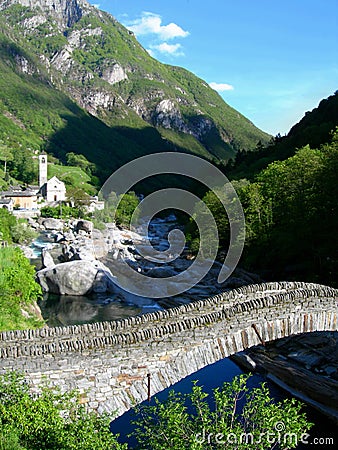 Ancient Stone Bridge and Villa Stock Photo