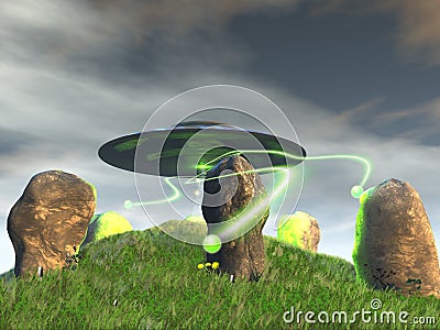 Ancient Stone Circle and UFO Stock Photo