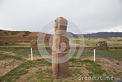 Ancient Stone Fraile Monolith in Tiwanaku Stock Photo