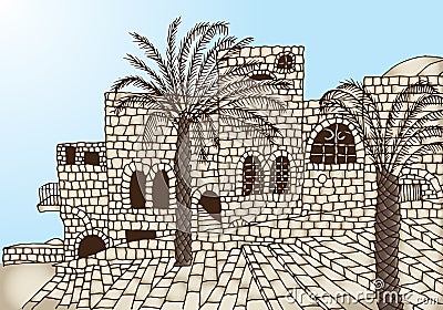 Ancient stone houses Vector Illustration