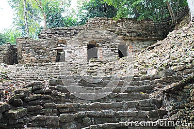 Ancient Mayan stone ruins at Yaxchilan, Chiapas, Mexico Stock Photo