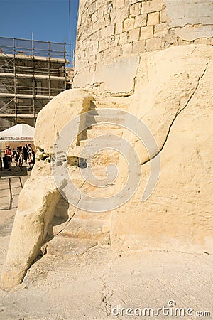 Valletta, Malta, August 2019. A stone staircase carved in limestone. Editorial Stock Photo