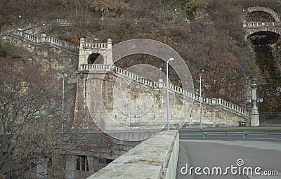 Ancient stone staircase to Mount Gellart in the city of Budapest, Hungary Stock Photo