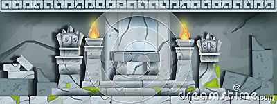 Ancient stone temple ruin, vector cartoon maya tomb interior background, history game illustration. Vector Illustration