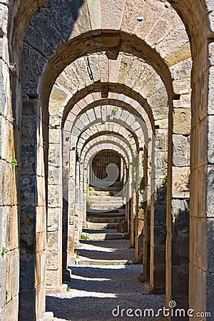 Ancient stone tunnel Stock Photo