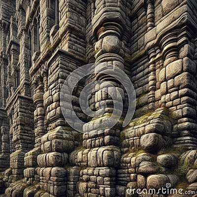 Ancient stone wall with moss growing on it Stock Photo