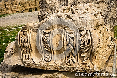 Ancient stonework sample with ornamental details. Myra Ancient City. Demre, Antalya, Turkey Stock Photo
