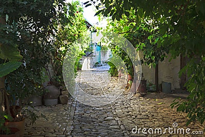 Ancient Street with flowers Stock Photo